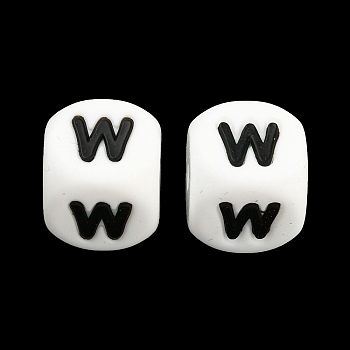20Pcs White Cube Letter Silicone Beads 12x12x12mm Square Dice Alphabet Beads with 2mm Hole Spacer Loose Letter Beads for Bracelet Necklace Jewelry Making, Letter.W, 12mm, Hole: 2mm