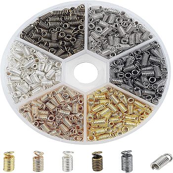 Iron Coil Cord Ends, Mixed Color, 7~9x3mm, Hole: 1.8mm, Inner Diameter: 1.8mm, 600pcs/box