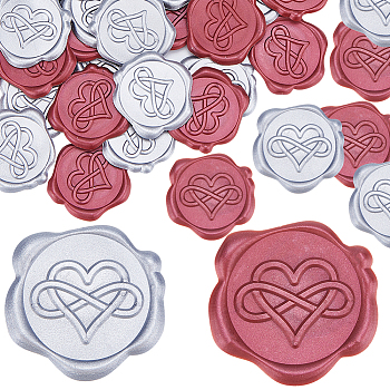 50Pcs 2 Styles Adhesive Wax Seal Stickers, For Envelope Seal, Heart, 30.8x30.8x2.2mm, 25pcs/style