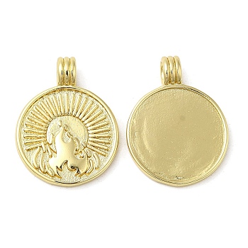 Rack Plating Brass Pendants,  Lead Free & Cadmium Free, Long-Lasting Plated, Flat Round, Real 18K Gold Plated, Fire, 23x17.5x2~5mm, Hole: 3mm