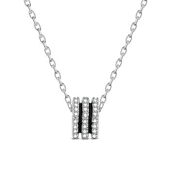 SHEGRACE Rhodium Plated 925 Sterling Silver Pendant Necklaces, with Grade AAA Cubic Zirconia, Cuboid, with S925 Stamp, Platinum, 15 inch(38cm), Pendants: 5x4mm