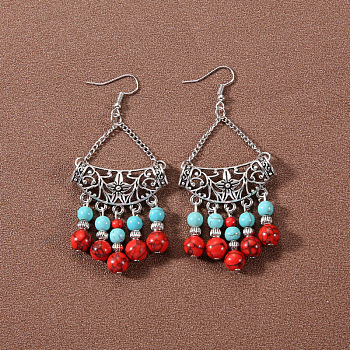 Bohemian tassel turquoise earrings, retro ethnic minority style earrings, personalized temperament, Tibetan ear accessories