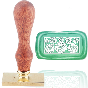 Wax Seal Stamp Set, Sealing Wax Stamp Solid Brass Head,  Wood Handle Retro Brass Stamp Kit Removable, for Envelopes Invitations, Gift Card, Rectangle, Floral Pattern, 9x4.5x2.3cm