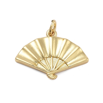 Brass Pendants, Cadmium Free & Lead Free, Fan Charms, with Jump Ring, Real 18K Gold Plated, 16.5x22.5x2.5mm, Hole: 3mm