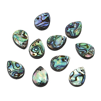Natural Paua Shell Pendants, Geometric Charms, Colorful, Teardrop, 18~18.5x13.5x4.5mm, Hole: 1.4mm