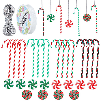AHADERMAKER DIY Christmas Pendant Display Decorations, Including Plastic Beads & Candy Cane Big Pendants, Elastic Thread, Metallic Cords, Mixed Color, 1~154x1~35x1~6.5mm