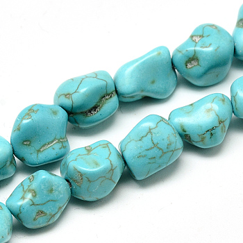 Synthetic Turquoise Beads Strands, Dyed, Nuggets, 10~15x10x10mm, Hole: 1.5mm, about 34pcs/strand, 16.1 inch