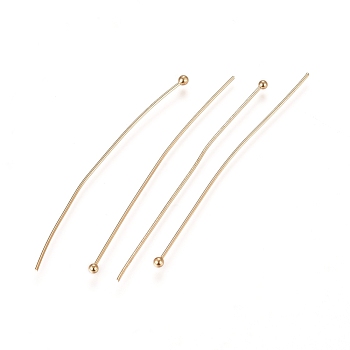 304 Stainless Steel Ball Head Pins, for DIY Beading Charm Making, Real 24k Gold Plated, 50x0.6mm, 22 Gauge, Head: 1.8mm