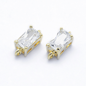 Long-Lasting Plated Brass Cubic Zirconia Links, Clear, Real 18K Gold Plated, Nickel Free, Rectangle, 8x3.5x4mm, Hole: 1mm