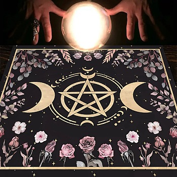 Polyester Tarot Tablecloth for Divination, Tarot Card Pad, Pendulum Tablecloth, Square, Moon, 490x490mm