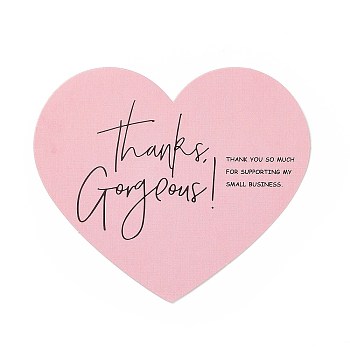 Coated Paper Thank You Greeting Card, Heart with Word Thank You Pattern, for Thanksgiving Day, Pink, 60x70x0.1mm, 30pcs/bag