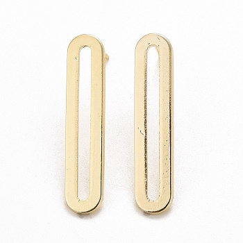 Brass Long Oval Stud Earrings, Minimalist Geometry Earrings for Women, Cadmium Free & Lead Free, Real 14K Gold Plated, 30x6x1mm, Pin: 0.8mm