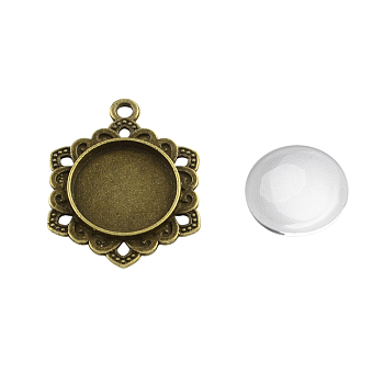 Pendant Making Sets, with Alloy Pendant Cabochon Settings and Glass Cabochons, Hexagon, Cadmium Free & Nickel Free & Lead Free, Antique Bronze, Tray: 16mm, 30.5x23.5x3mm, Hole: 2.5mm, 15.5~16x4~5mm