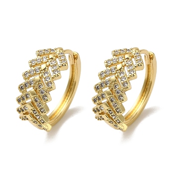 Brass Pave Clear Cubic Zirconia Huggie Hoop Earrings for Women, Real 18K Gold Plated, Leaf, 18x7.5mm