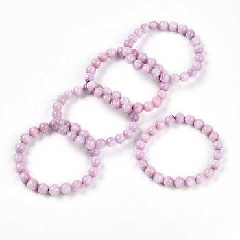 Natural Kunzite Round Beads Stretch Bracelets for Women Men, Inner Diameter: 2-1/4~2-3/8 inch(56~59mm), Beads: 8~9mm