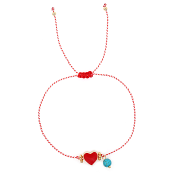Fashion Adjustable Enamel Heart Link Bracelets, Synthetic Turquoise Charm Bracelets for Women