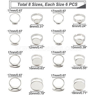 дикосметические 48шт. 8 стильные регулируемые 304 компоненты колец на палец из нержавеющей стали(STAS-DC0004-37)-3