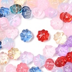 80Pcs Transparent Spray Paint Glass Beads, Flower, Mixed Color, 11.5x8.5mm, Hole: 1.2mm(GLAA-YW0005-31)