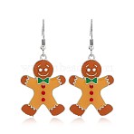 Christmas Theme Alloy Plastic Dangle Earrings, with Enamel, Platinum, Gingerbread Man, 50x24mm(FS-WG6FBD6-16)