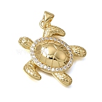 Brass Micro Pave Clear Cubic Zirconia Pendants, Turtle Charms, Rack Plating, Long-Lasting Plated, Cadmium Free & Lead Free, Golden, 23x24x6mm, Hole: 3.5x5mm(CU-CBA637A-05G-A)