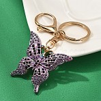 Butterfly Alloy Rhinestone Keychain, with Iron Rings and Alloy Clasp, 9.6cm(KEYC-YW00114-06)