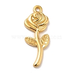 Ion Plating(IP) 304 Stainless Steel Pendants, Rose Charms, Real 18K Gold Plated, 24x9.5x2mm, Hole: 1.2mm(X-STAS-P312-05G)