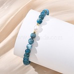 Natural Apatite & Cultured Freshwater Pearl Round Beaded Stretch Bracelets for Women, Beads: 6mm, Inner Diameter: 2.19 inch(5.55cm)(BJEW-JB13781-01)