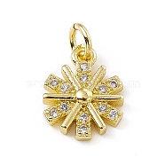 Brass Micro Pave Cubic Zirconia Charms, with Jump Rings, Snowflake Charm, Real 18K Gold Plated, 11.5x9x2.5mm, Hole: 3mm (ZIRC-F132-57G)