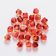 Transparent Spray Painted Crackle Acrylic Beads, Two Tone, Polygon, FireBrick, 7.5x8x8mm, Hole: 1.8mm, 100pcs/bag(ACRP-YW0001-01A)