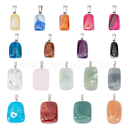 Natural Mixed Gemstone Pendants, Dyed, with Stainless Steel and Brass Findings, Cuboid & Nuggets, 18pcs/set(G-PH0001-07)