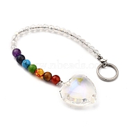 Chakra Heart Crystal Suncatcher Dowsing Pendulum Pendants, with 304 Stainless Steel Split Key Rings, Glass and Gemstone Beads, Velvet Bag, Stainless Steel Color, Colorful, 25cm(PALLOY-JF00460-03)