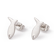 201 Stainless Steel Stud Earring Findings with Hole, 304 Stainless Steel Pins and Ear Nuts, Fish, Stainless Steel Color, 11.5x6.5mm, Hole: 1.2mm, Pin: 0.8mm(EJEW-A071-24P)