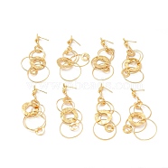Brass Interlocking Rings Dangle Stud Earrings for Women, Lead Free & Cadmium Free & Nickel Free, Real 18K Gold Plated, 74mm, Pin: 0.8mm(EJEW-F281-09G)