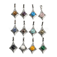 Natural & Synthetic Mixed Gemstone Pendants, Rack Plating Brass Star Charms, Platinum, Cadmium Free & Lead Free, Mixed Dyed and Undyed, 32x20x9mm, Hole: 8x5mm(G-P517-03P)