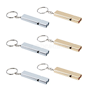 6Pcs 2 Colors Double Tube Whistle Alloy High Frequency High Decibel Keychain, for Life-Saving Emergency Sports Judgment, with Iron Key Rings, Platinum & Golden, 10.1cm, 3pcs/color(KEYC-DC0001-19)