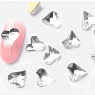 Flat Back Glass Rhinestone Cabochons, Nail Art Decoration Accessories, Faceted, Heart, Crystal, 8x9mm, 10pcs/bag(MRMJ-T009-049X)