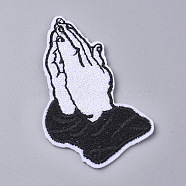 Computerized Embroidery Cloth Iron on/Sew on Patches, Costume Accessories, Praying Hands, White, 60x38x1.7mm(DIY-L031-022)
