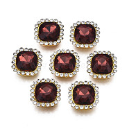Sew on Rhinestone, Transparent Glass Rhinestone, with Iron Prong Settings, Faceted, Square, Brown, 14x14x6mm, Hole: 1.4mm(RGLA-S030-19-B05)