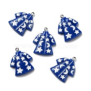 Halloween Opaque Resin Pendants, with Platinum Tone Iron Loops, Clothes with Moons and Stars, Blue, 29x25x5mm, Hole: 2mm(RESI-B011-13)