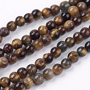 Natural Tiger Eye Round Bead Strands, 6mm, Hole: 1mm, about 62pcs/strand, 15.7 inch(G-R200-6mm)