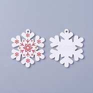 Poplar Wood Pendants, Dyed, Snowflake, White, 50x44.5x3mm, Hole: 2mm(X-WOOD-O004-11B)