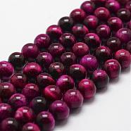 Natural Tiger Eye Bead Strands, Dyed & Heated, Round, Medium Violet Red, 10mm, Hole: 1mm, about 37pcs/strand, 14.9 inch~15.1 inch(G-D840-54-10mm-04)