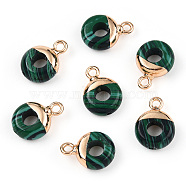 Synthetic Malachite Flat Round/Donut Charms, with Rack Plating Golden Tone Brass Loops, 14x10mm(G-I347-03)