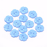 2-Hole Acrylic Buttons, Flower, Dodger Blue, 15x2.5mm, Hole: 1.5mm(X-BUTT-Q037-08E)