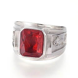 304 Stainless Steel Wide Band Rings, with Glass, Red, Stainless Steel Color, Size 7~12, 17~22mm(RJEW-D073-16-P)