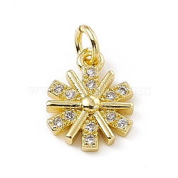 Brass Micro Pave Cubic Zirconia Charms, with Jump Rings, Snowflake Charm, Real 18K Gold Plated, 11.5x9x2.5mm, Hole: 3mm (ZIRC-F132-57G)