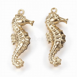 Ion Plating(IP) 304 Stainless Steel Pendants, Sea Horse, Golden, 26.5x10x4mm, Hole: 1mm(STAS-P107-16G)