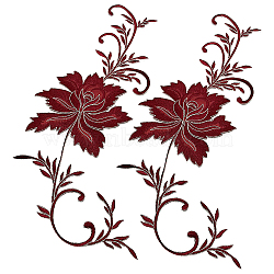 2Pcs Peony Computerized Embroidery Cloth Iron on/Sew on Patches, Costume Accessories, Appliques, Dark Red, 390x156x0.7mm(DIY-GF0005-32B)