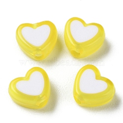 Heart Acrylic Beads, Bead in Bead, Yellow, 7x8x4mm, Hole: 1.8mm, about 2777pcs/500g(TACR-S117-04C)