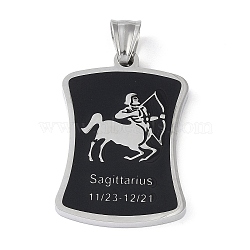 304 Stainless Steel Pendants, with Enamel, Stainless Steel Color, Rectangle with Constellation, Sagittarius, 39x26x3mm, Hole: 7x3mm(STAS-O008-01K)